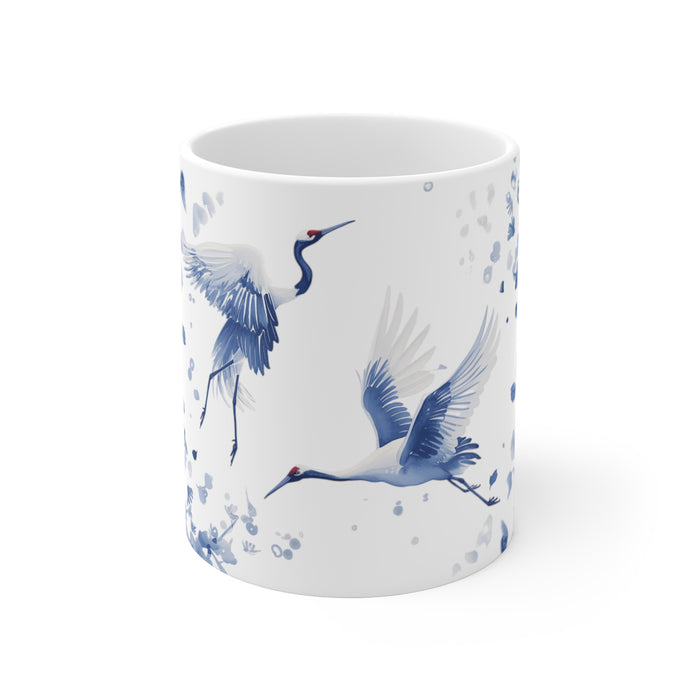 White Cranes Chinoiserie Porcelain Design Mug 11oz